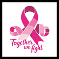Breast Cancer Pink ribbon in various shades of pink with pink text 'Together we fight' on a white background .
