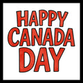 Text 'Happy Canada Day' in red with a black outline, on a white background.