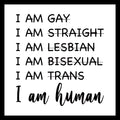 List of different sexual orientations crossed out with 'I am human' in black text on a white background