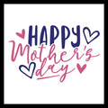 'Happy mother's day' in blue and pink text and blue and pink hearts on a white background.