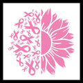 half of a pink flower with petals with the other half of the circular image being made up of tiny pink breast cancer ribbons, on a white background.