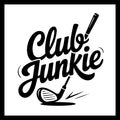 'Club Junkie' in black text with a golf club logo on a white background.