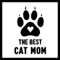Black paw print with white heart in the center and 'The Best Cat Mom' in black text on a white background.
