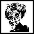 La Catrina Day of the Dead black and white image, on a white background.