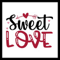 Decorative text 'Sweet Love' in black and red text with red and pink hearts and an arrow on a white background.
