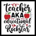 'teacher, aka educational rock star' in black text, with black outlined stars and red apples, on a white background.