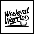 'weekend warrior' in black text with a golf ball logo, on a white background.