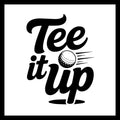 'tee it up' in black text with a moving golf ball, on a white background.