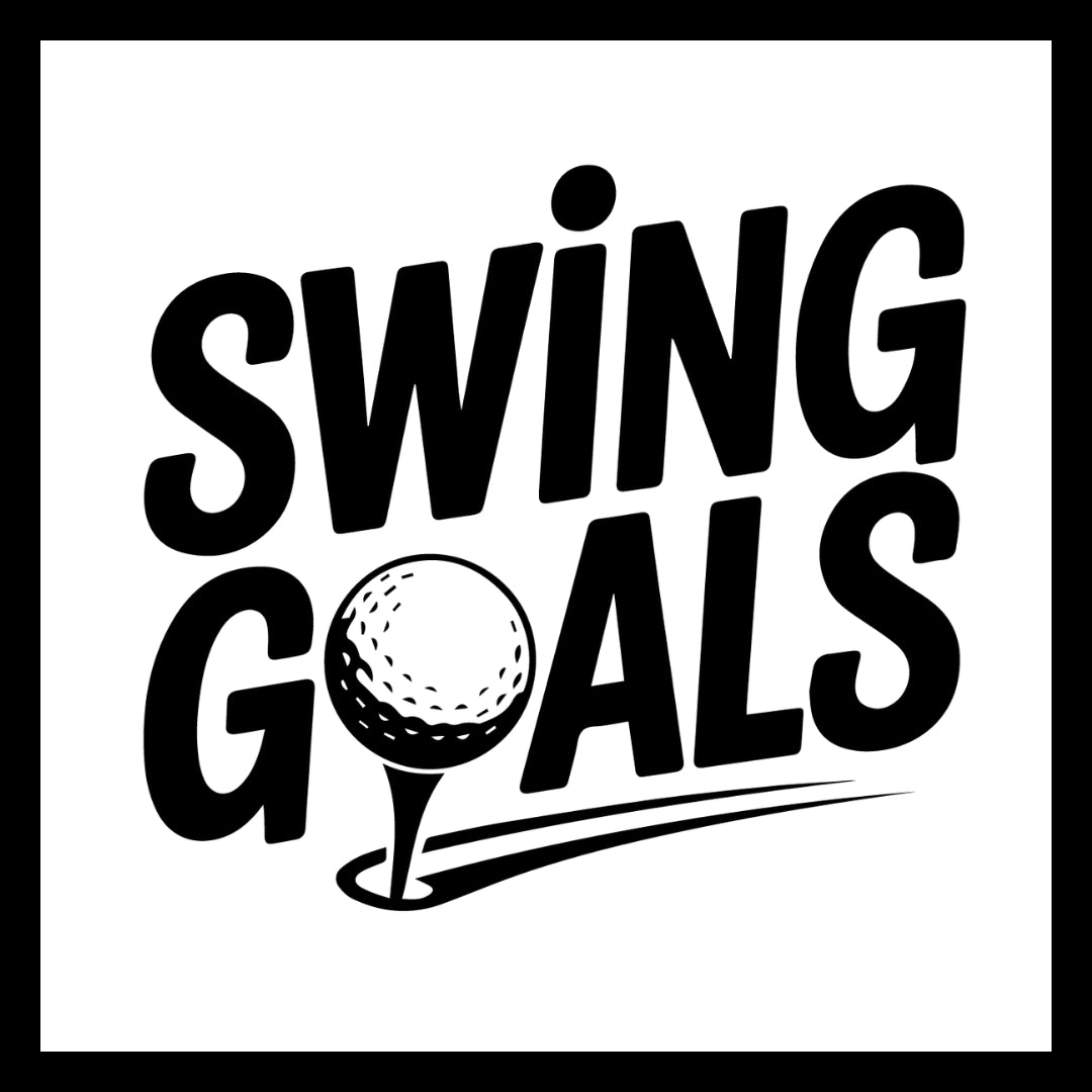 Golf-themed logo with 'SWING GOALS' in black text and a golf ball on a tee, on a white background.
