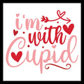 Red and pink text 'I'm with Cupid' with red and pink hearts and an arrow on a white background.