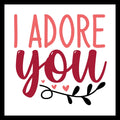'I adore you' in red and pink text with pink hearts and black decorative elements on a white background.