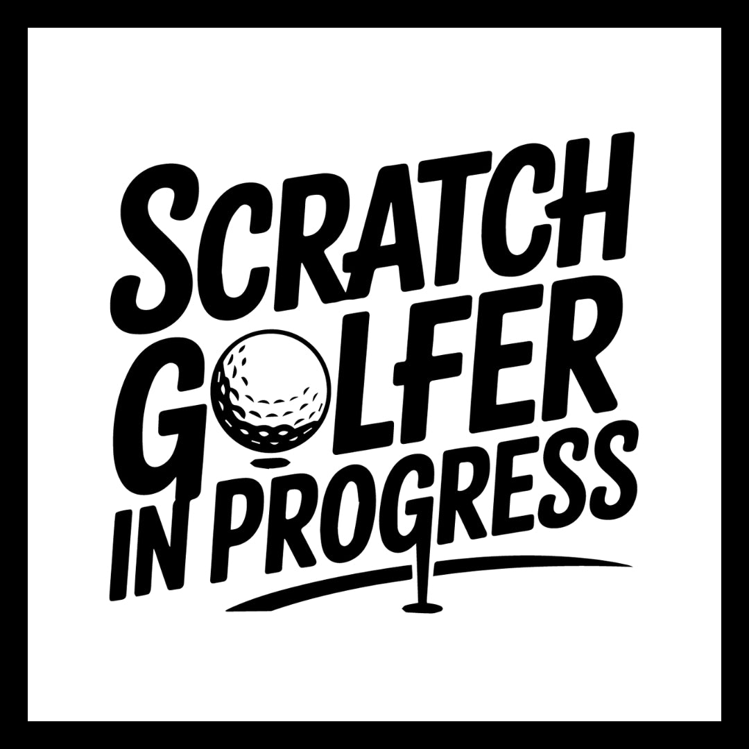 'scratch golfer in progress' in black text with a golf ball logo, on a white background.