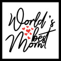'World's best mom' in black text with pink hearts on a white background.