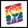 Rainbow fist graphic with a white background.