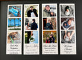 Collection of personalized photo strips with various images and text on a black background.